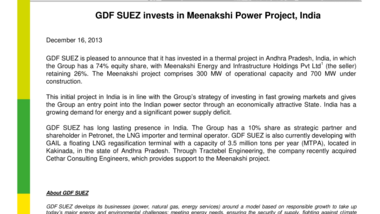 GDF SUEZ invests in Meenakshi Power Project, India