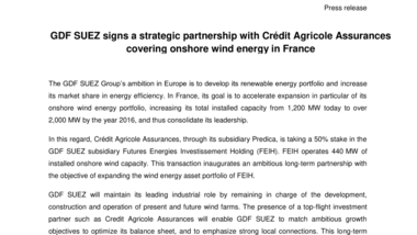 GDF SUEZ signs a strategic partnership with Crédit Agricole Assurances covering onshore wind energy in France