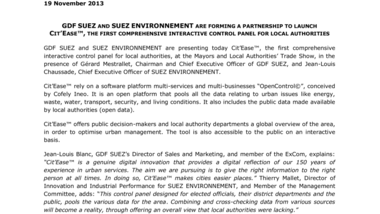GDF SUEZ and SUEZ ENVIRONNEMENT are forming a partnership to launch Cit’Ease™, the first comprehensive interactive control panel for local authorities