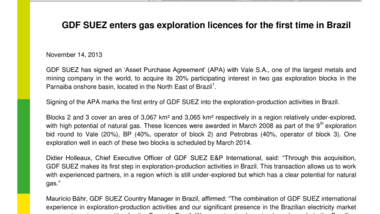 GDF SUEZ enters gas exploration licences for the first time in Brazil