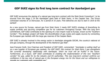 GDF SUEZ signs its first long term contract for Azerbaijani gas