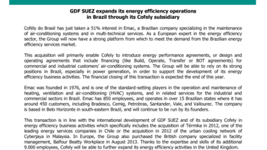 GDF SUEZ expands its energy efficiency operations in Brazil through its Cofely subsidiary