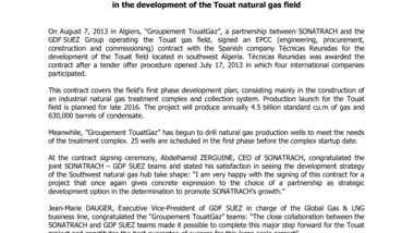 SONATRACH and GDF SUEZ announce an important step in the development of the Touat natural gas field
