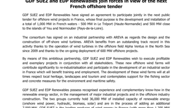 GDF SUEZ and EDP Renewables join forces in view of the next French offshore tender