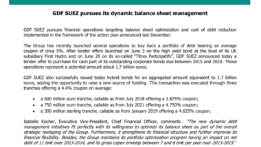 GDF SUEZ pursues its dynamic balance sheet management