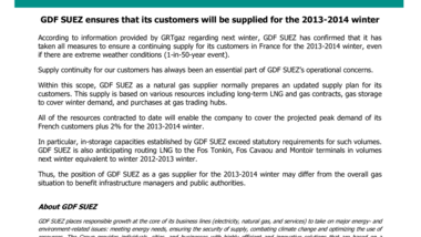 GDF SUEZ ensures that its customers will be supplied for the 2013-2014 winter