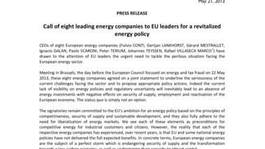 Call of eight leading energy companies to EU leaders for a revitalized energy policy
