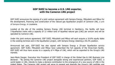 GDF SUEZ to become a U.S. LNG exporter, with the Cameron LNG project