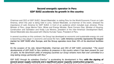 Second energetic operator in Peru GDF SUEZ accelerate its growth in the country