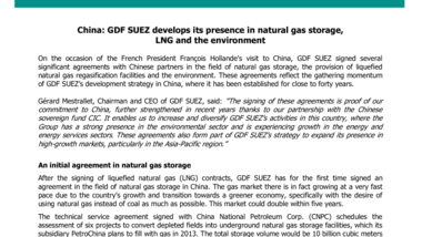 China : GDF SUEZ develops its presence in natural gas storage, LNG and the environment