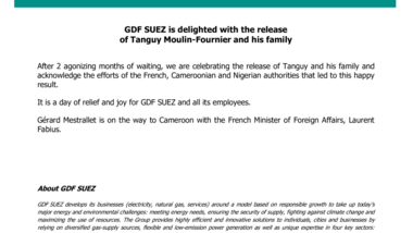 GDF SUEZ is delighted with the release of Tanguy Moulin-Fournier and his family