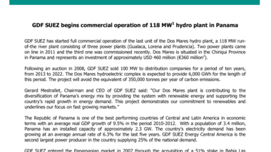 GDF SUEZ begins commercial operation of 118 MW hydro plant in Panama