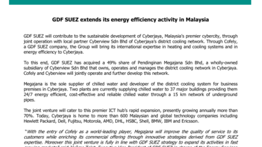 GDF SUEZ extends its energy efficiency activity in Malaysia