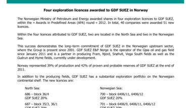 Four exploration licences awarded to GDF SUEZ in Norway