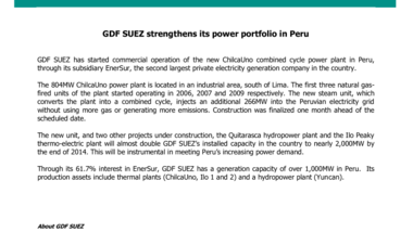 GDF SUEZ strengthens its power portfolio in Peru