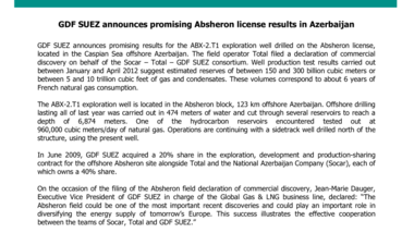 GDF SUEZ announces promising Absheron license results in Azerbaijan