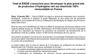 FR_Total et Engie sassocient pour développer le plus grand site de production dhydrogène vert sur électricité 100% renouvelable en France.pdf