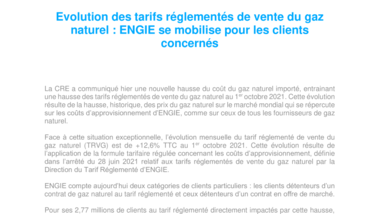 CP Evolution tarifaire Gaz ENGIE