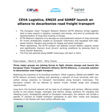 PR_CEVA Logistics, ENGIE and SANEF launch an alliance to decarbonize road freight transport ECTN_20230903