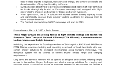 PR_CEVA Logistics, ENGIE and SANEF launch an alliance to decarbonize road freight transport ECTN_20230903