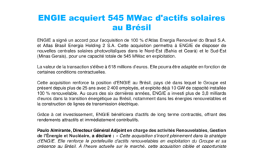 ENGIE acquiert 545 MWac d'actifs solaires au Brésil - Newsroom Engie