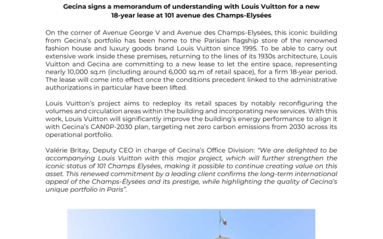 Gecina signs a memorandum of understanding with Louis Vuitton for