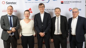 Lancement de Geoya - photo des intervenants Generali France, MAIF, Société Générale Assurances, Saretec et Sixense.