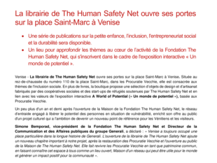CP - La librairie de The Human Safety Net ouvre ses portes sur la place Saint-Marc à Venise.pdf