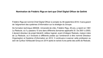 Nomination de Frederic Riga en tant que Chief Digital Officer