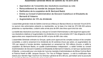 Assemblee Generale Mixte de Getlink du 18-avril 2018