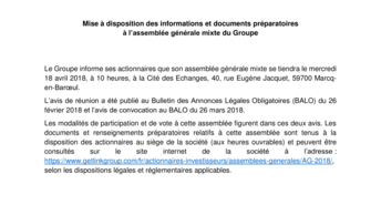 Mise à disposition des informations documents préparatoires assemblée générale mixte du Groupe