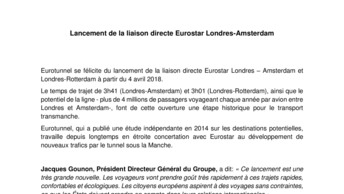lancement de la liaison directe eurostar londres amsterdam