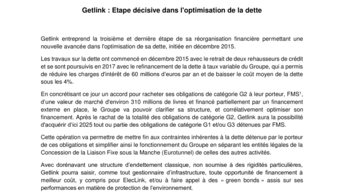 Getlink etape decisive optimisation de la dette