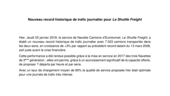 nouveau record historique trafic journalier shuttle freight