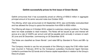 successful pricing getlink green bonds