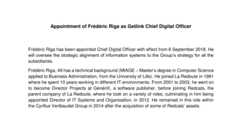 Appointment Frederic Riga as Getlink Chief Digital Officer