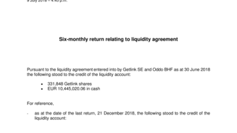 six monthly return liquidity contract at 30 June 2018