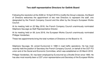 Two staff representative Directors for Getlink Board