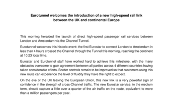 Launch Eurostar Amsterdam