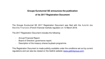 Groupe Eurotunnel SE announces the publication of its 2017 Registration Document