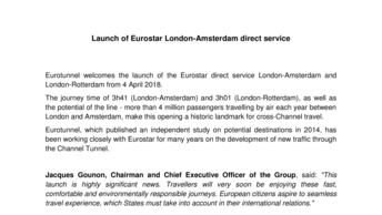 Eurostar launch London Amsterdam direct service