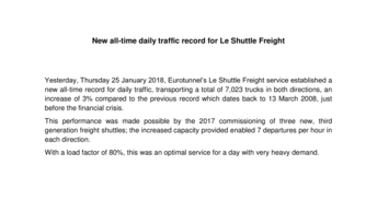 new all time daily traffic record Shuttle Freight