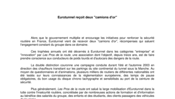 Eurotunnel reçoit deux "camions d'or"