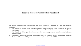 Décisions du conseil d'administration d'Eurotunnel