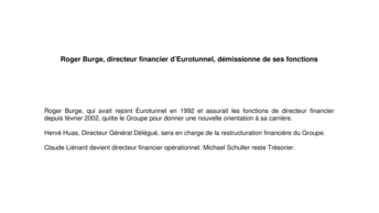 Roger Burge, directeur financier d’Eurotunnel, démissionne de ses fonctions