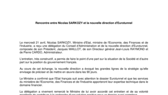 Rencontre entre Nicolas SARKOZY et la nouvelle direction d'Eurotunnel