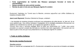 Eurotunnel : chiffre d'affaires et trafic du troisième trimestre 2004