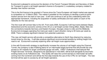 Eurotunnel granted European rail freight operator's licence