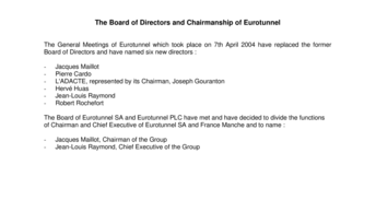The Board of Directors and Chairmanship of Eurotunnel