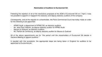 Nomination of Auditors to Eurotunnel SA